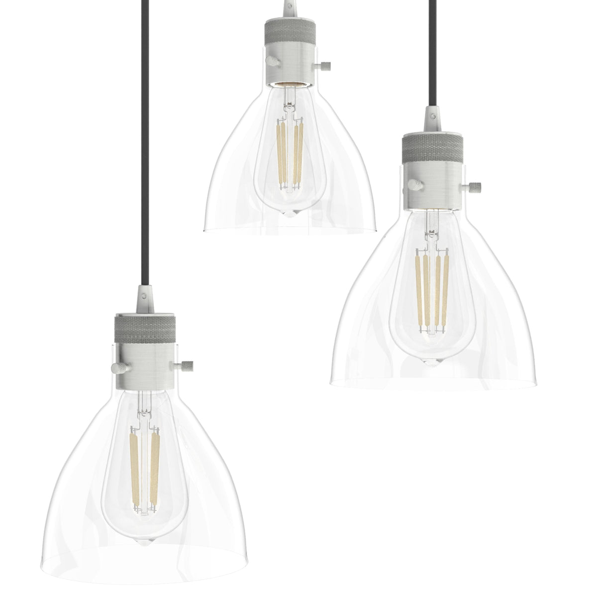 Hunter Van Nuys 3-Light Brushed Nickel Transitional Clear Glass Tiered LED Mini Hanging