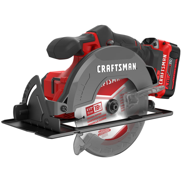 CRAFTSMAN V20 20-Volt Max 6-1/2-in Cordless Circular Saw with Brake and Metal Shoe, Kit with Battery & Charger