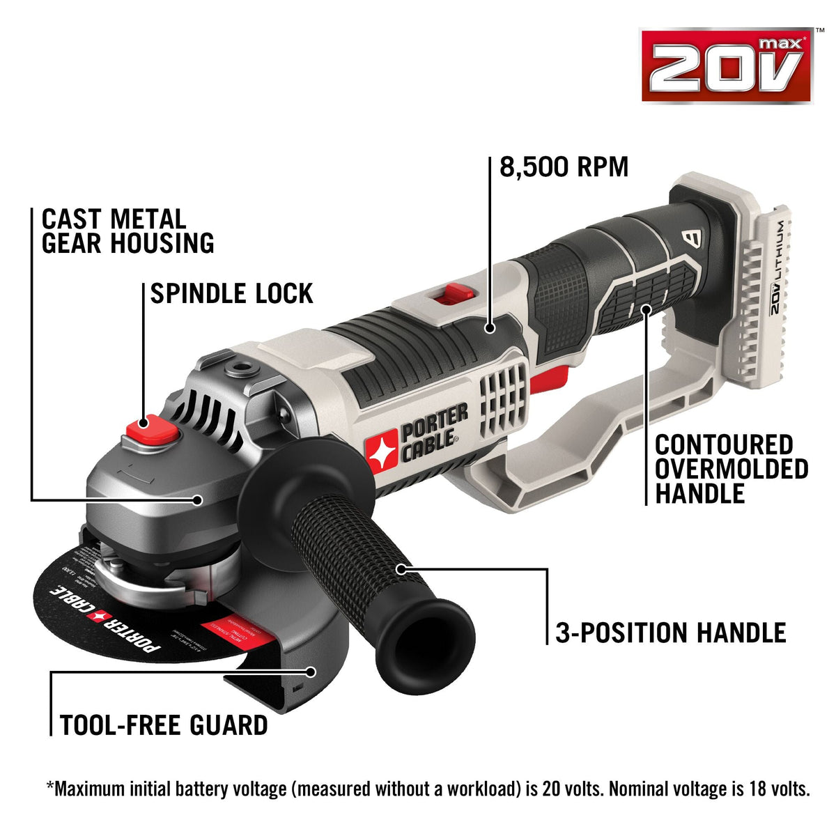 PORTER-CABLE 4.5-in 20-Volt Max Trigger Switch Cordless Angle Grinder