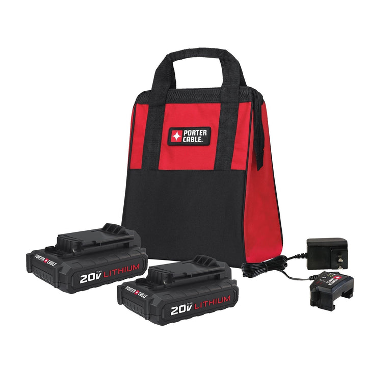 PORTER-CABLE 20-Volt MAX 2-Pack 1.3Ah Lithium Power Tool Batteries with Charger and Bag