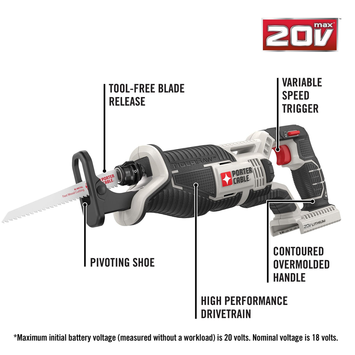 PORTER-CABLE 20-Volt Max Variable Speed Cordless Reciprocating Saw (Bare Tool Only)