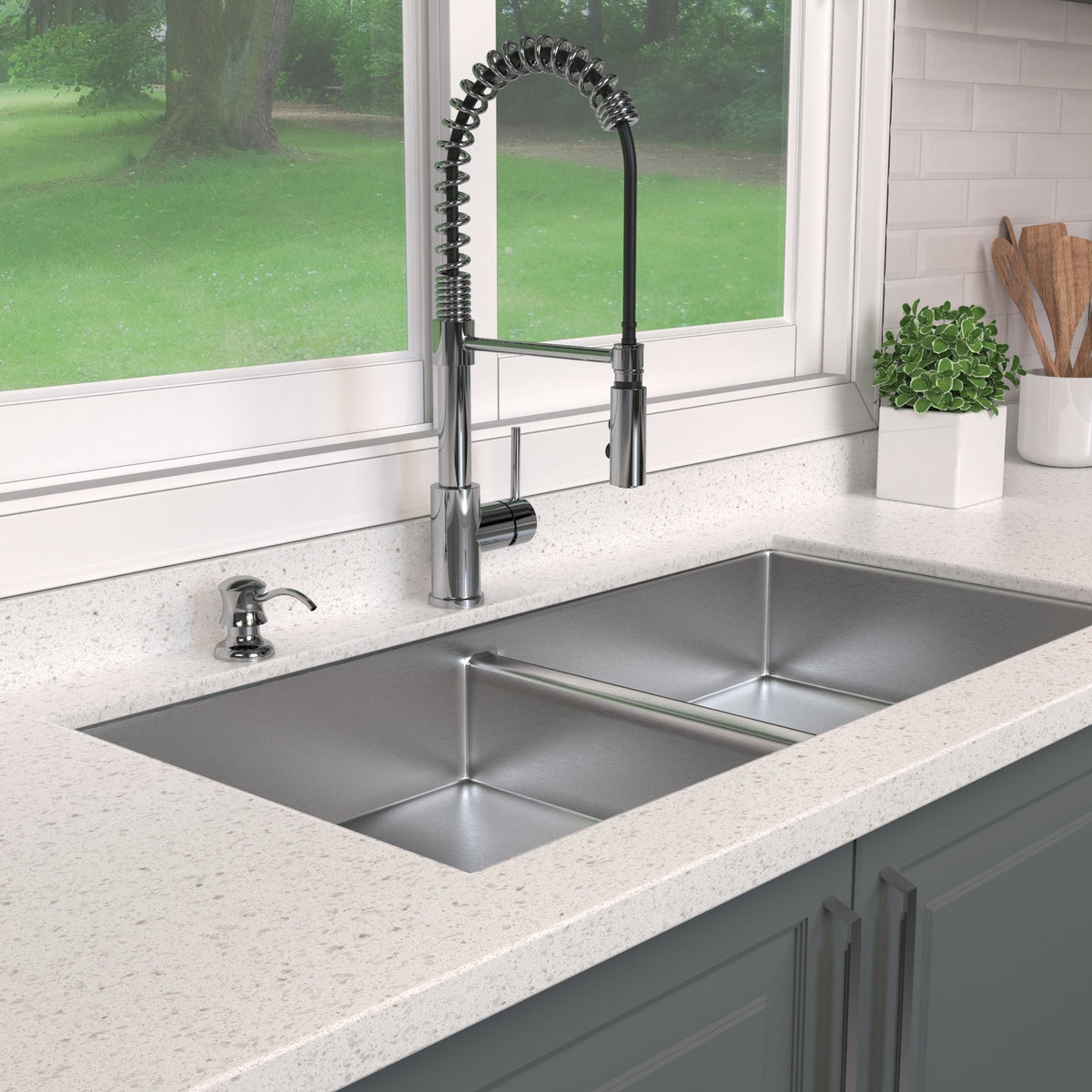 Keeney Satin Stainless Deck-Mount Soap and Lotion Dispenser, 10-oz Capacity