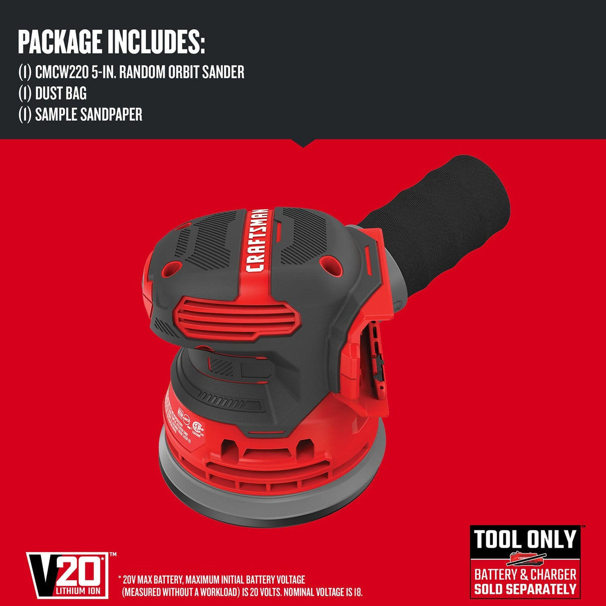 CRAFTSMAN V20 20-Volt Cordless Random Orbital Sander, 5-Inch (Tool Only)