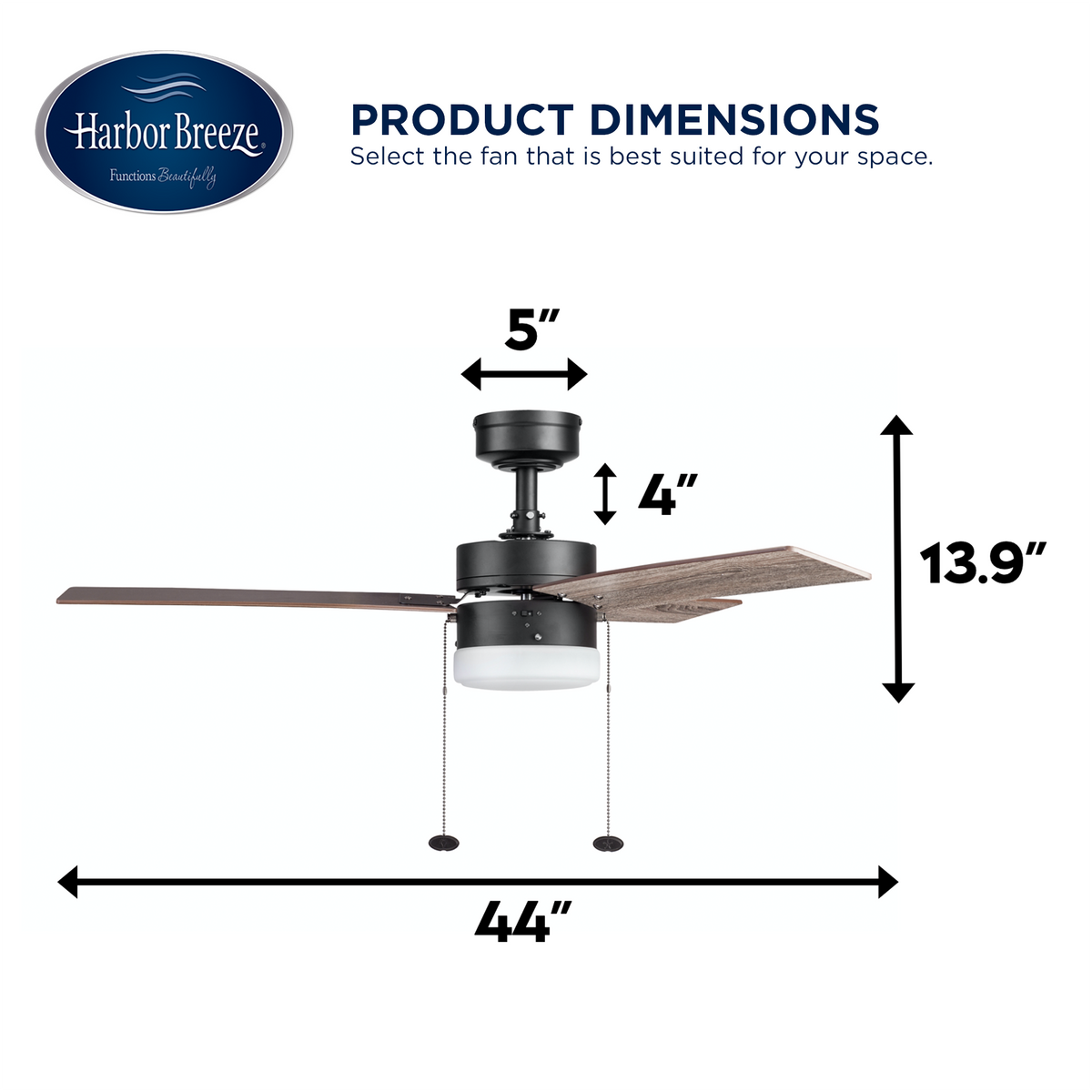 Harbor Breeze Vue 44-in Bronze LED Indoor Ceiling Fan with Light, 3-Blade
