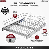 Rev-A-Shelf 17.5-in W x 6-in H x 22-in D Single-Tier Soft-Close Pull-Out Metal Basket, Chrome