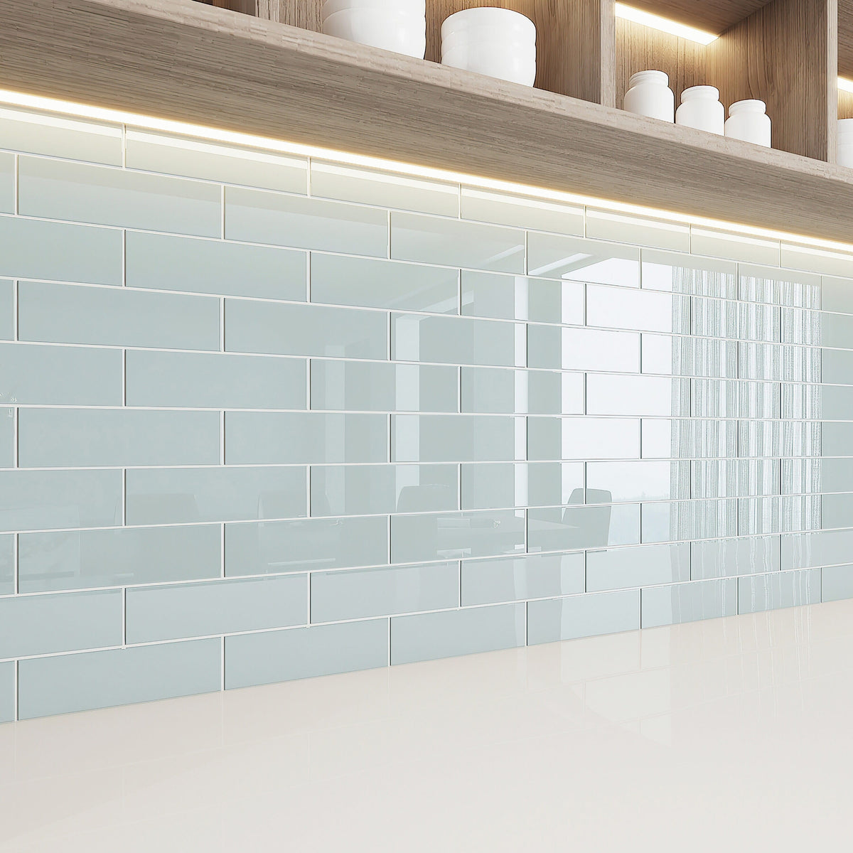 Giorbello Classic Premium Baby Blue 3-in x 9-in Glossy Glass Subway Wall Tile (5-sq. ft/ Carton)