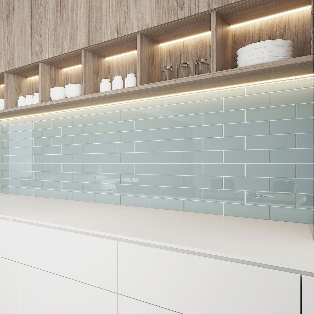 Giorbello Classic Premium Baby Blue 3-in x 9-in Glossy Glass Subway Wall Tile (5-sq. ft/ Carton)