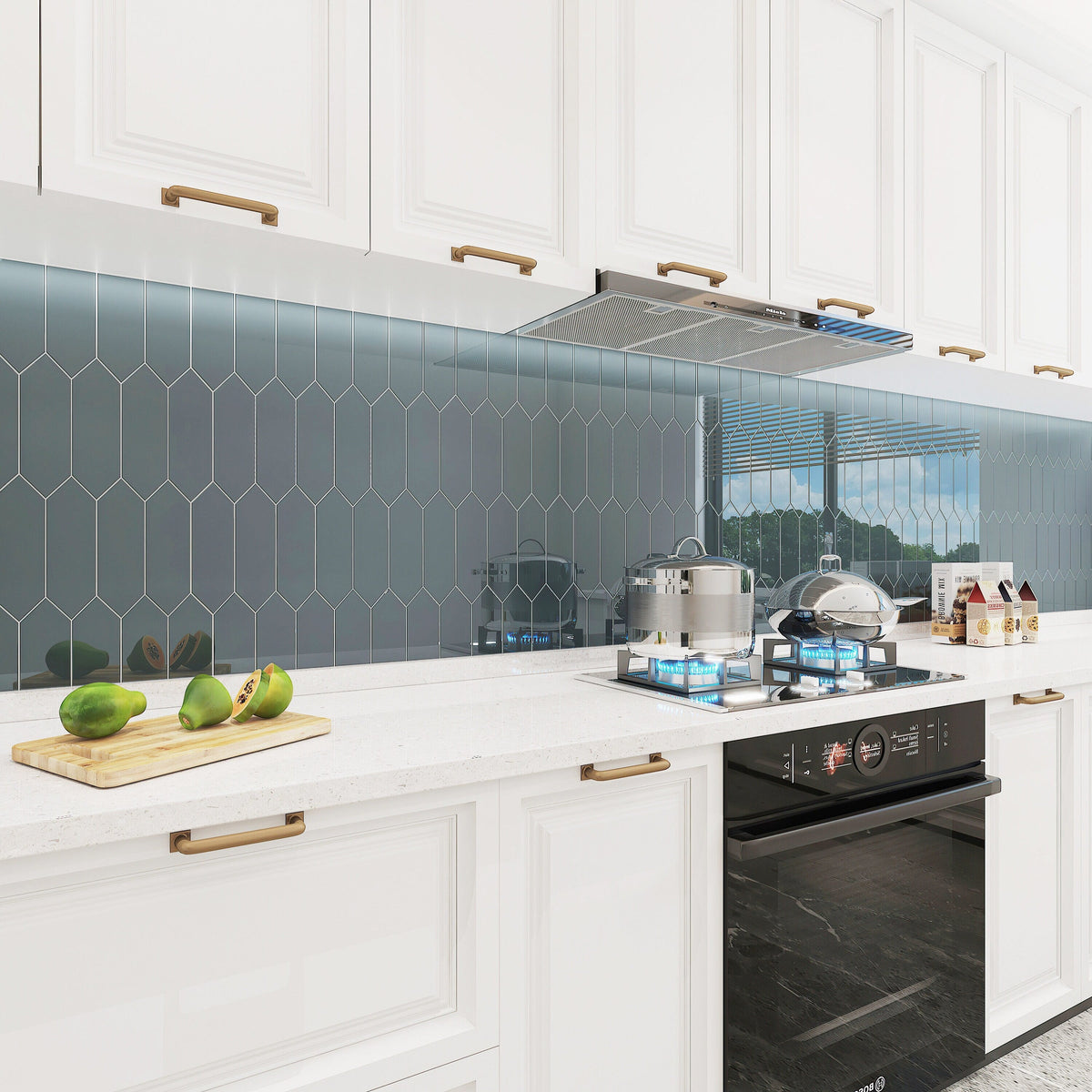 Giorbello Picket Hexagon Dark Slate 3-in x 9-in Glossy Glass Subway Wall Tile (5.8-sq. ft/ Carton)