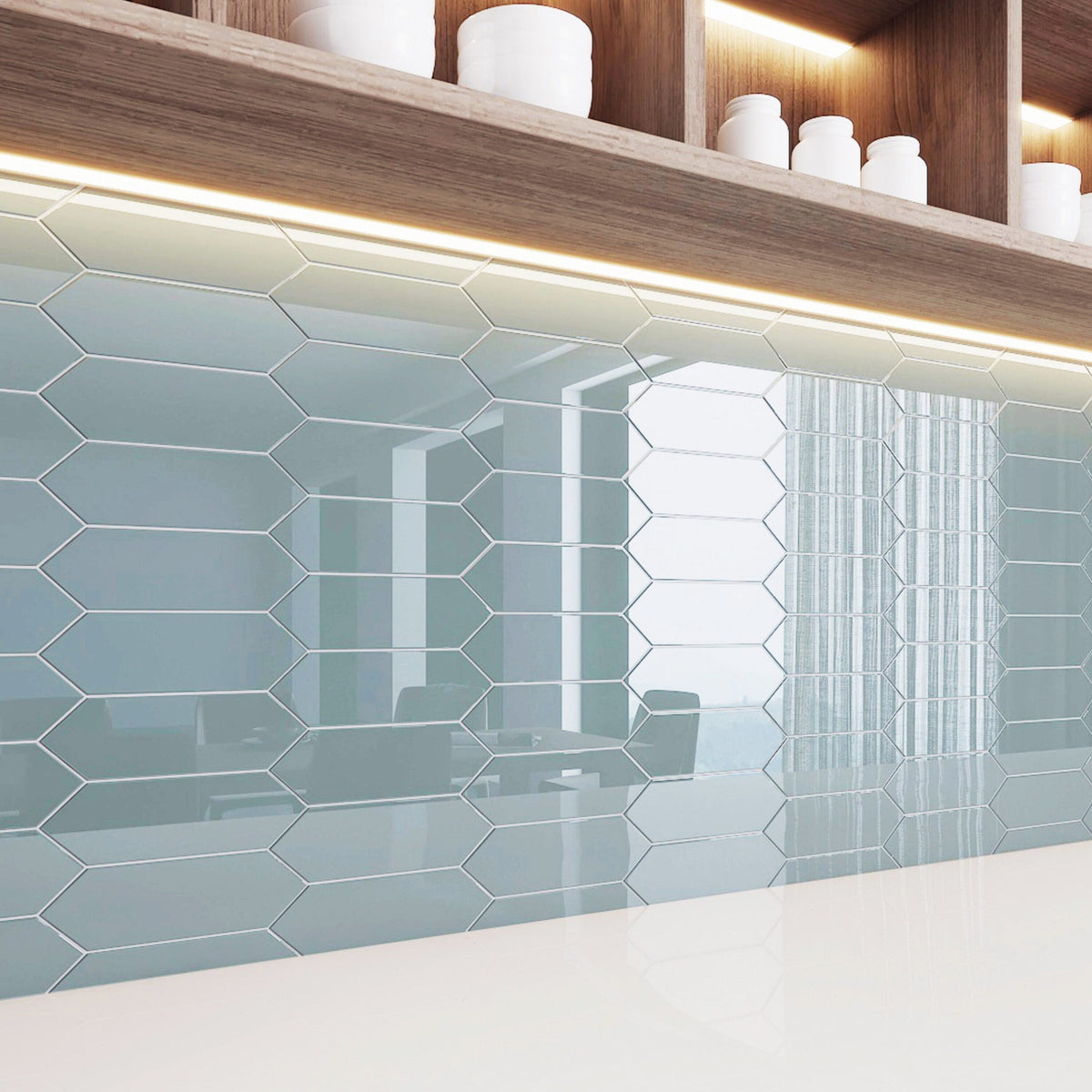 Giorbello (Sample) Glass Subway Slate 3-in x 9-in Glossy Glass Tile