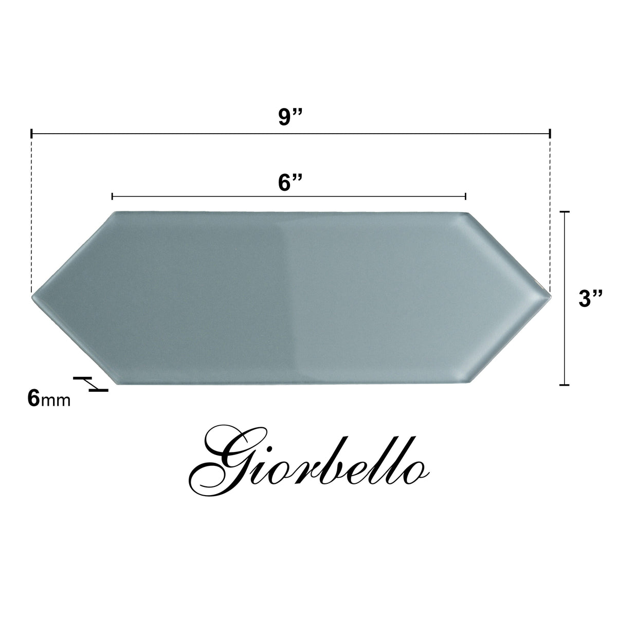 Giorbello Picket Hexagon Dark Slate 3-in x 9-in Glossy Glass Subway Wall Tile (5.8-sq. ft/ Carton)