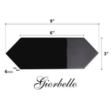 Giorbello Picket Hexagon Black 3-in x 9-in Glossy Glass Subway Wall Tile (5.8-sq. ft/ Carton)