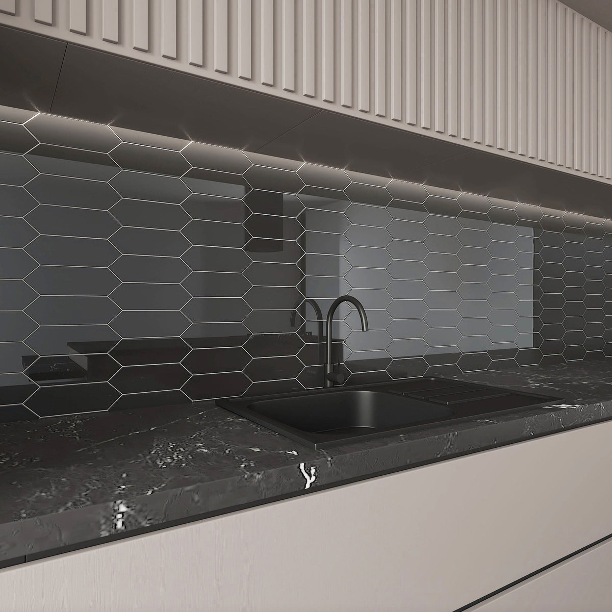 Giorbello (Sample) Glass Subway Black 3-in x 9-in Glossy Glass Tile