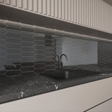 Giorbello (Sample) Glass Subway Black 3-in x 9-in Glossy Glass Tile