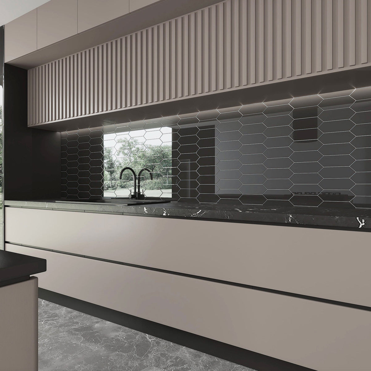 Giorbello Picket Hexagon Black 3-in x 9-in Glossy Glass Subway Wall Tile (5.8-sq. ft/ Carton)