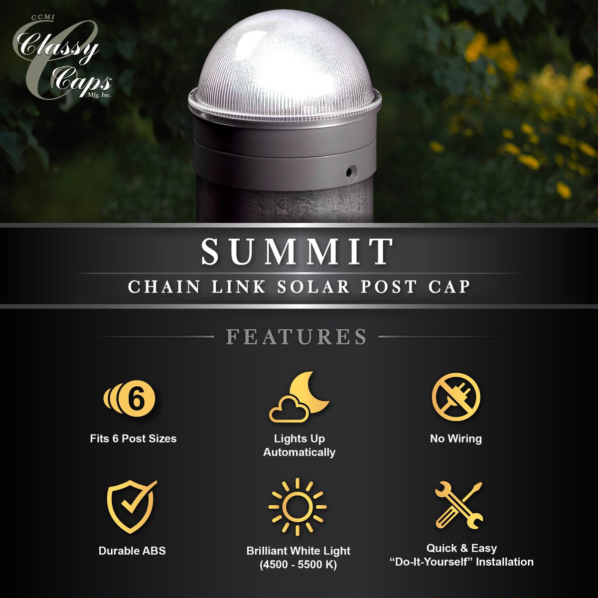 Classy Caps 5-Lumen 1-Watt Silver Solar LED Outdoor Post Cap Light (2700 K)