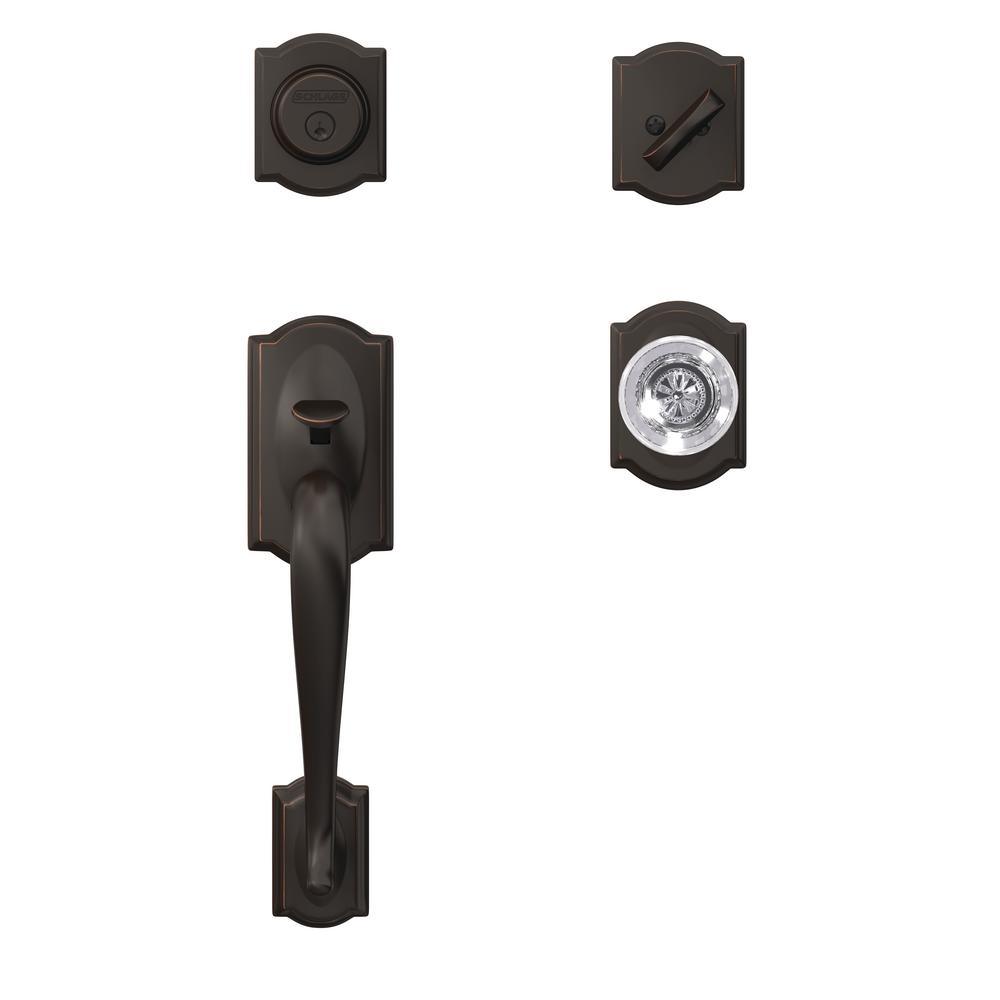 Camelot Aged Bronze Dummy Door Handleset with Hobson Glass Door Knob and Camelot Trim - Super Arbor