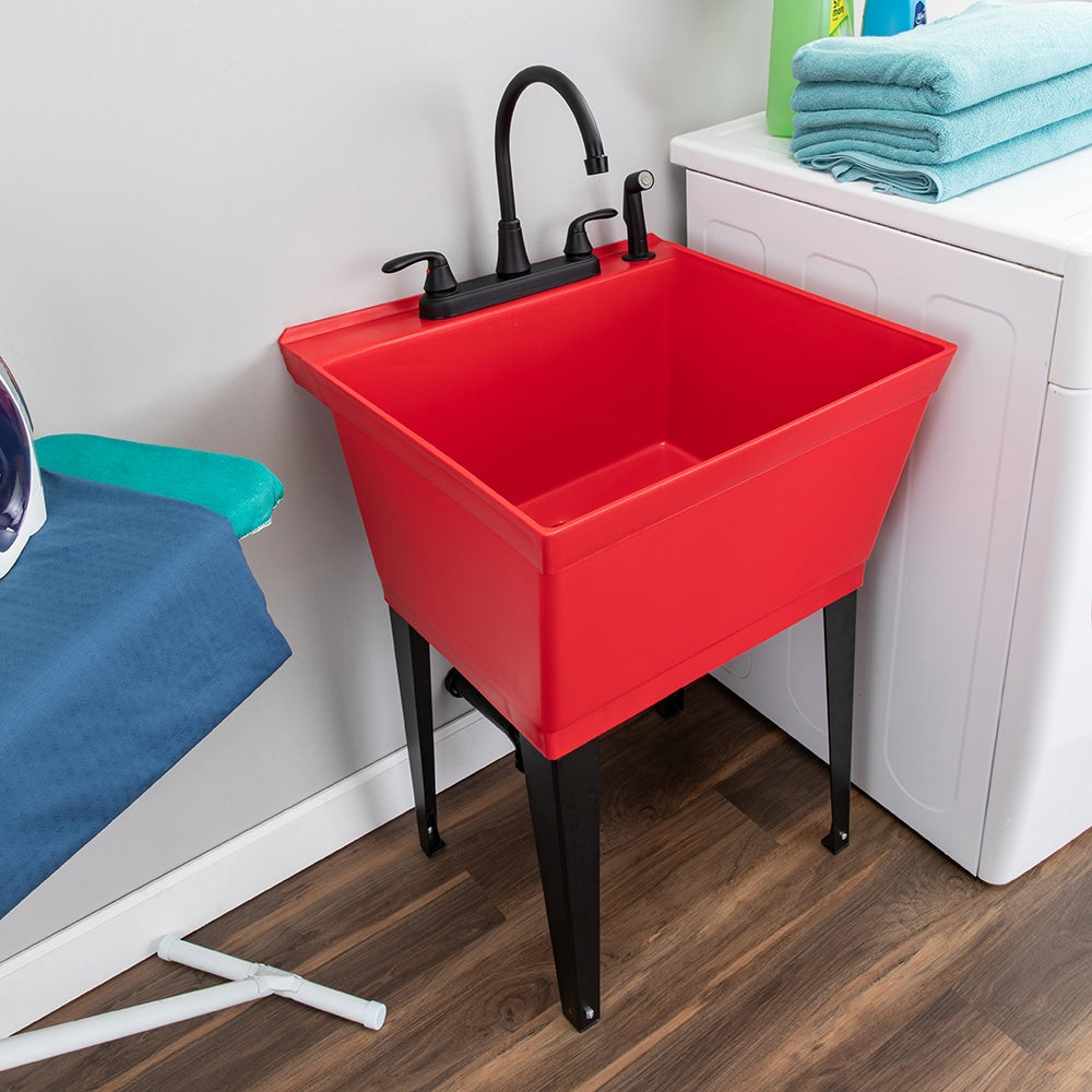 Cambridge Resources 1-Basin Freestanding Utility Tub with Faucet - Red