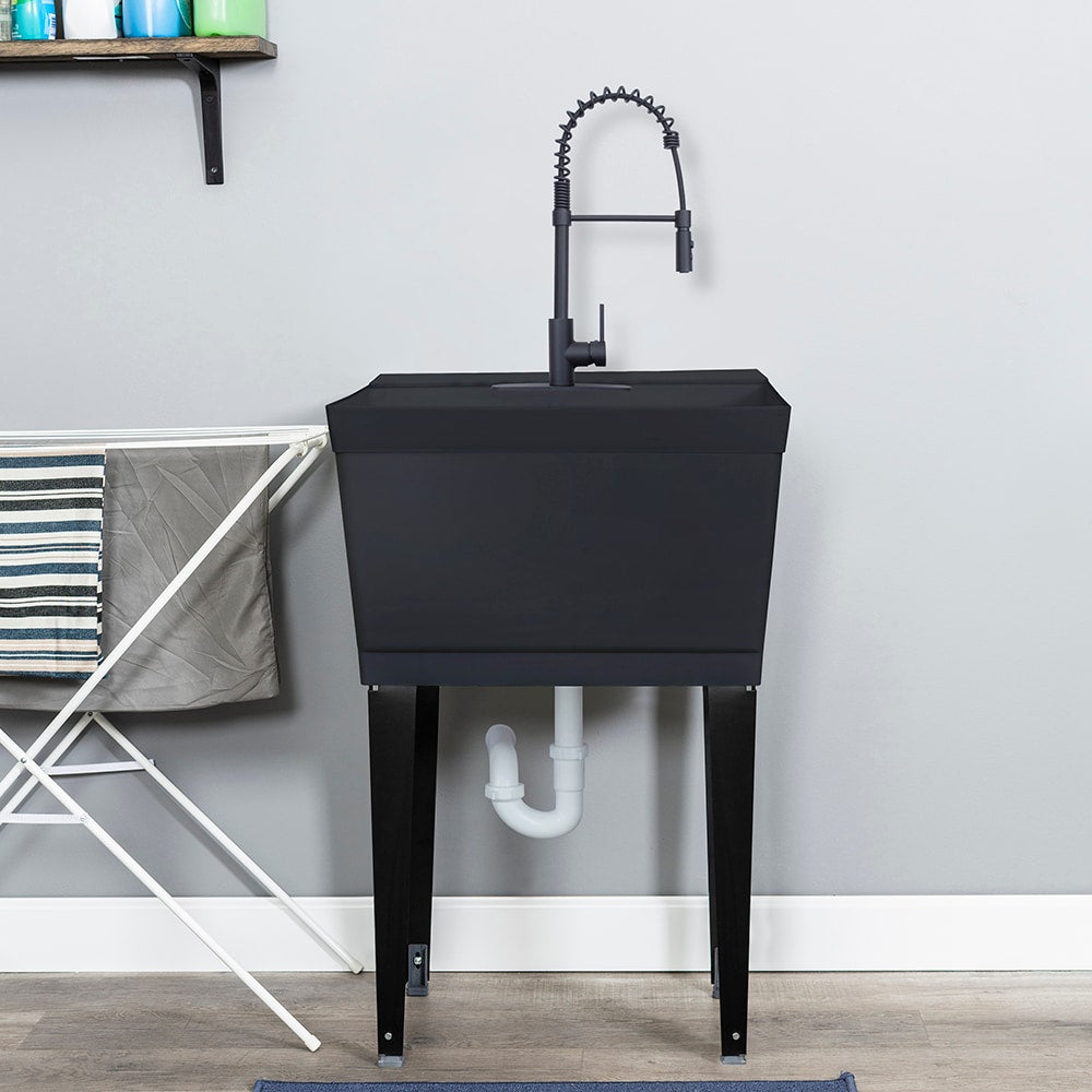 Cambridge Resources Black Freestanding Utility Tub with Faucet and Drain