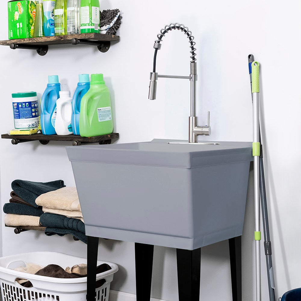 Cambridge Resources Freestanding Gray Utility Tub with Drain and Faucet