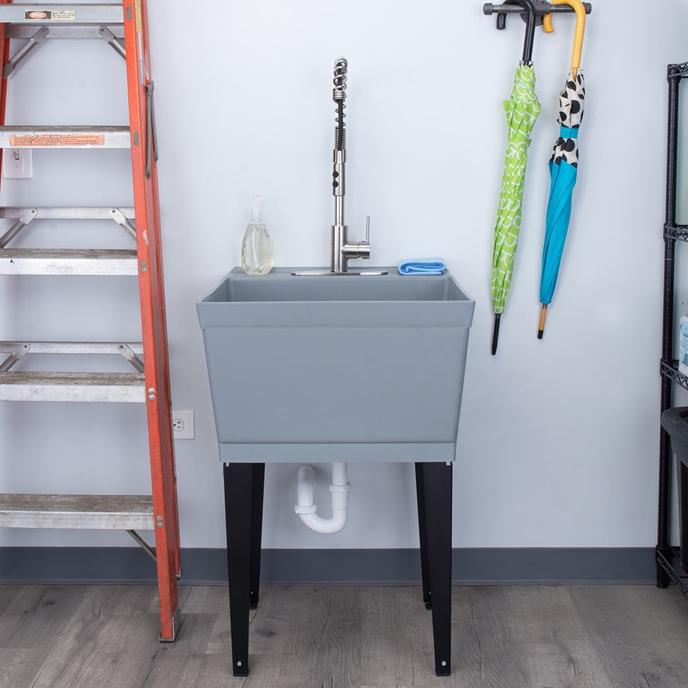 Cambridge Resources Freestanding Gray Utility Tub with Drain and Faucet