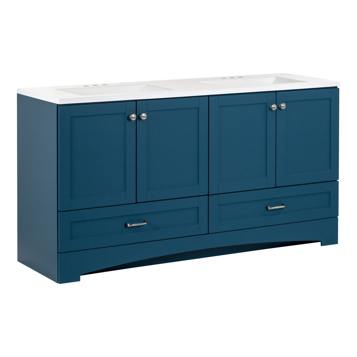 Diamond NOW Cassidy 60.5-in Admiral Blue Double Sink Bathroom Vanity with White Cultured Marble Top