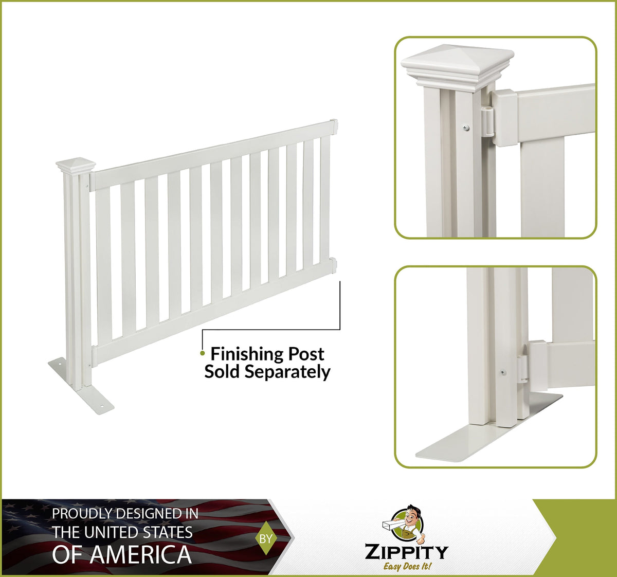 Zippity Outdoor Products Davidson Hinged Portable Event 3-ft H x 5.5-ft W White Vinyl Flat-top Fence Panel No Dig (Unassembled)