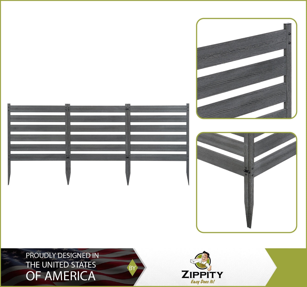 Zippity Outdoor Products Maui 3 Panels 2-ft H x 2-ft W Charcoal Vinyl Square-top Fence Panel No Dig (Unassembled)