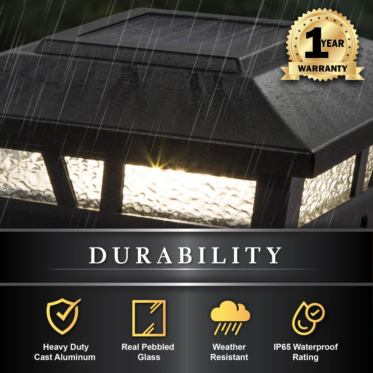 Classy Caps 6-in x 6-in 10-Lumen 0.2-Watt Black Solar LED Outdoor Post Cap Light (2700 K)
