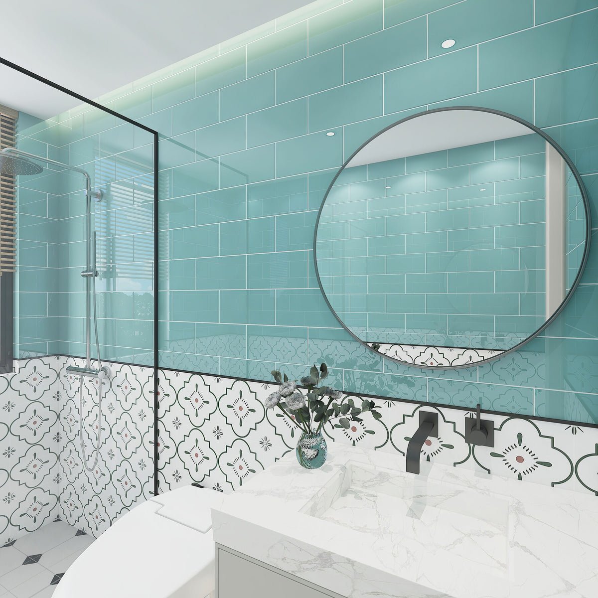 Giorbello Classic Premium Teal 6-in x 12-in Glossy Glass Subway Wall Tile (5-sq. ft/ Carton)