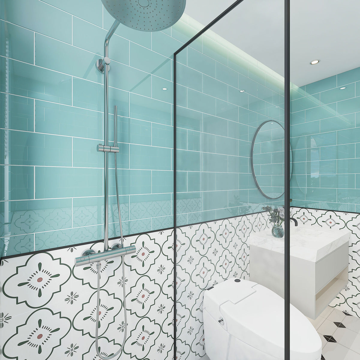 Giorbello Classic Premium Teal 6-in x 12-in Glossy Glass Subway Wall Tile (5-sq. ft/ Carton)