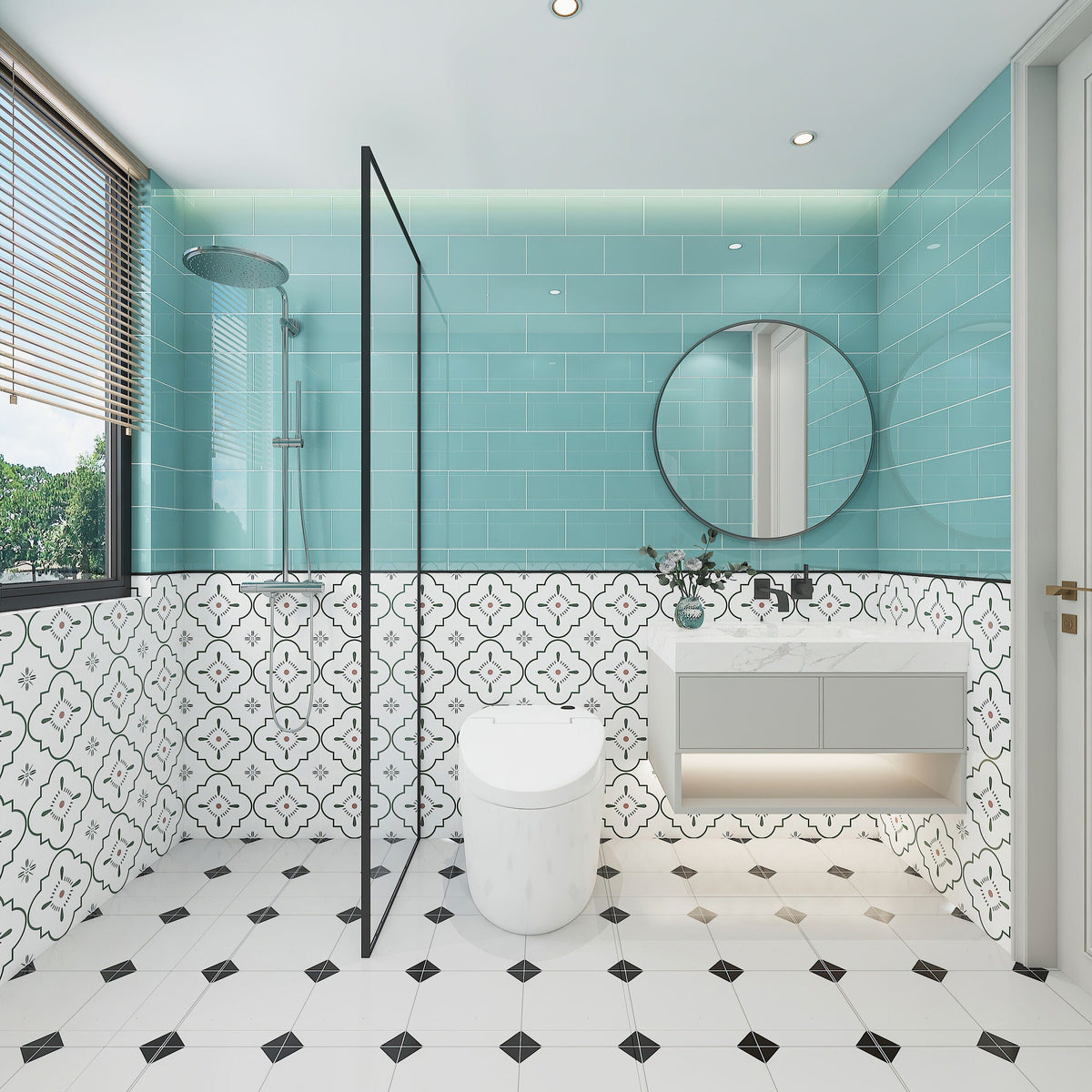 Giorbello (Sample) 6x12 glass subway tiles Teal 6-in x 12-in Glossy Glass Brick Subway Wall Tile