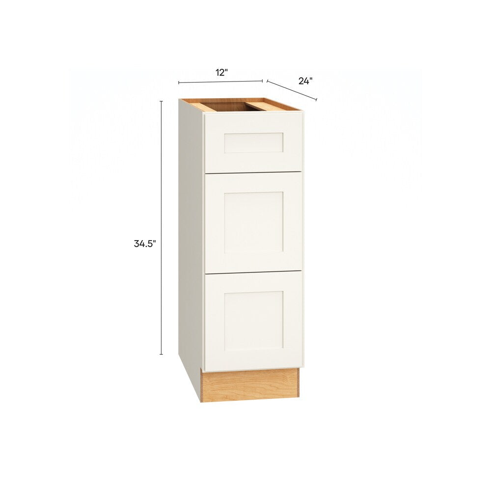 Diamond Express Jamestown 12-in W x 34.5-in H x 24-in D White 3-Drawer Base Fully Assembled Plywood Cabinet (Recessed Panel Shaker Style)