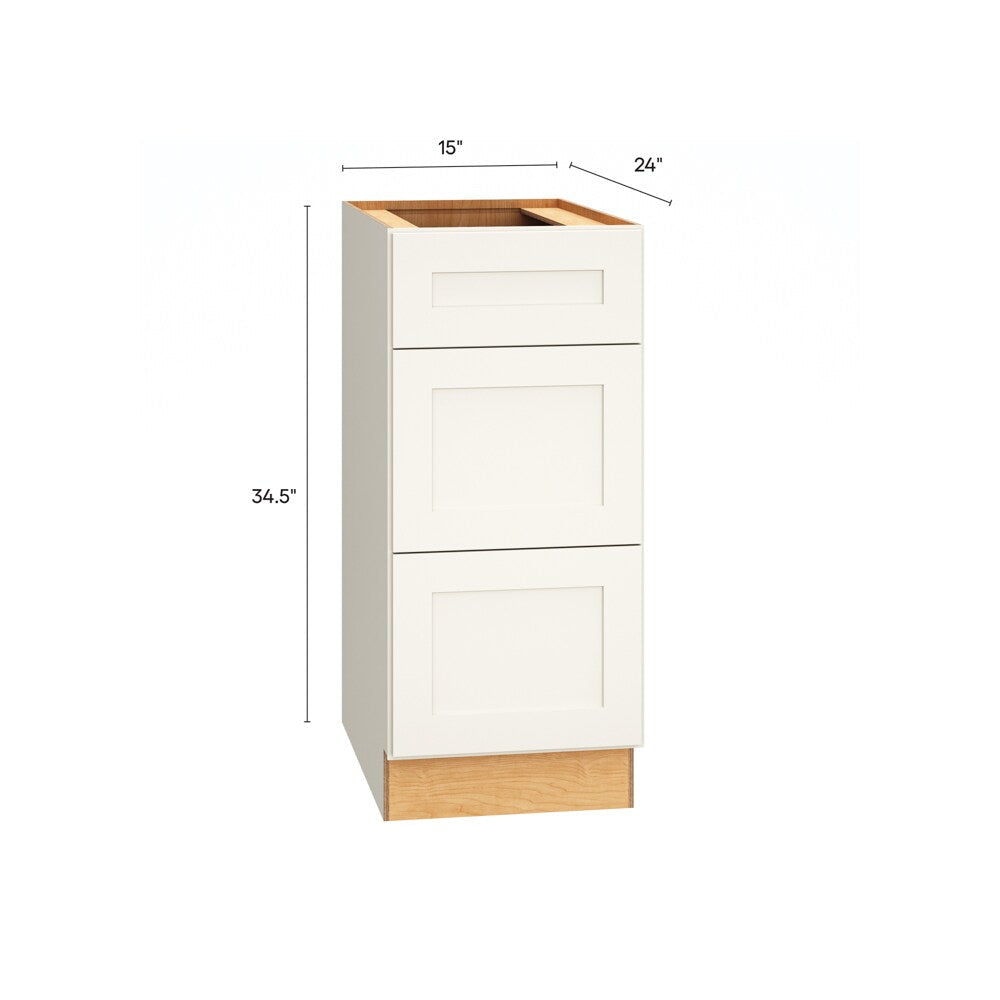 Diamond Express Jamestown 15-in W x 34.5-in H x 24-in D White 3-Drawer Base Fully Assembled Plywood Cabinet (Recessed Panel Shaker Style)
