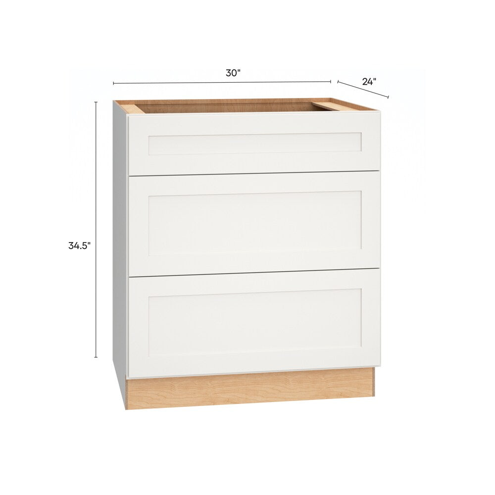 Diamond Express Jamestown 30-in W x 34.5-in H x 24-in D White 3-Drawer Base Fully Assembled Plywood Cabinet (Recessed Panel Shaker Style)