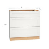 Diamond Express Jamestown 36-in W x 34.5-in H x 24-in D White 3-Drawer Base Fully Assembled Plywood Cabinet (Recessed Panel Shaker Style)