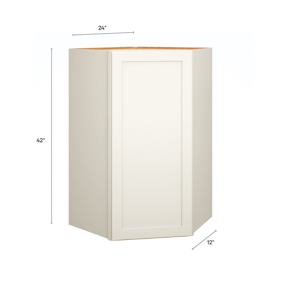 Diamond Express Jamestown 42-in W x 42-in H x 24-in D White Diagonal Corner Wall Fully Assembled Plywood Cabinet (Recessed Panel Shaker Style)