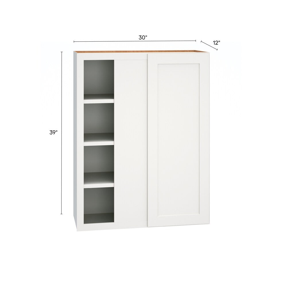 Diamond Express Jamestown 30-in W x 39-in H x 12-in D White Blind Corner Wall Fully Assembled Plywood Cabinet (Recessed Panel Shaker Style)