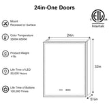 ExBrite Luvia 24-in x 32-in Lighted LED Fog Free Surface/Recessed Mount Silver Mirrored Soft Close Medicine Cabinet with Outlet