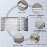 ExBrite 48-in x 32-in Lighted LED Fog Free Surface/Recessed Mount Silver Mirrored Soft Close Medicine Cabinet with Outlet
