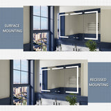 ExBrite 48-in x 32-in Lighted LED Fog Free Surface/Recessed Mount Silver Mirrored Soft Close Medicine Cabinet with Outlet