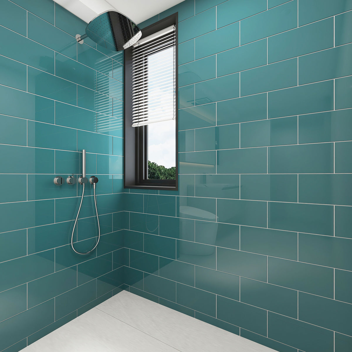 Giorbello Classic Premium Dark Teal 6-in x 12-in Glossy Glass Subway Wall Tile (5-sq. ft/ Carton)