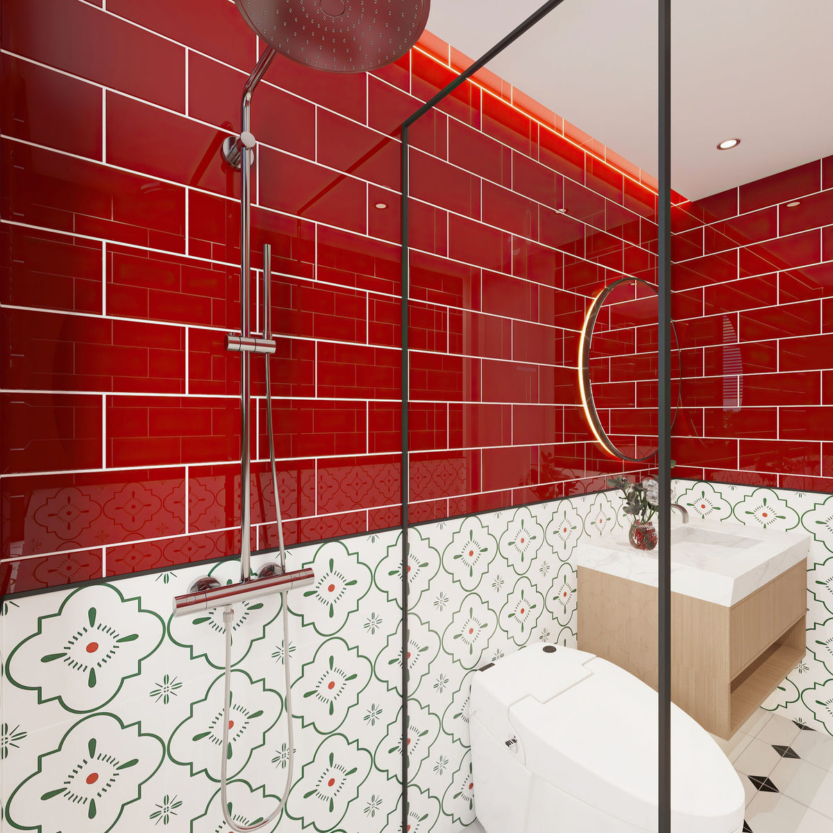Giorbello Classic Premium Ruby Red 6-in x 12-in Glossy Glass Subway Wall Tile (5-sq. ft/ Carton)