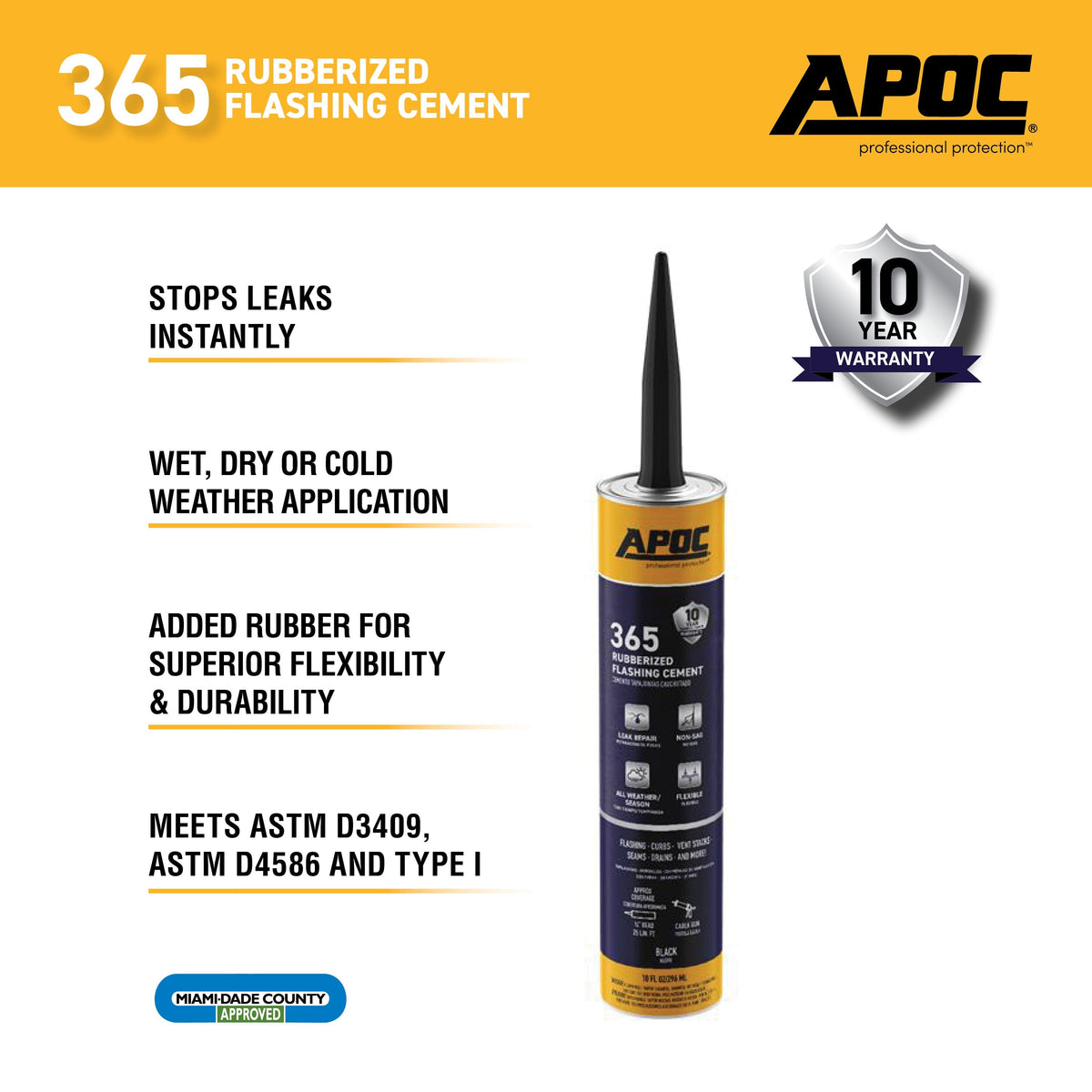 APOC 365 Fibered Rubberized Asphalt Roof/Flashing Cement, 10-oz Tube (Black)