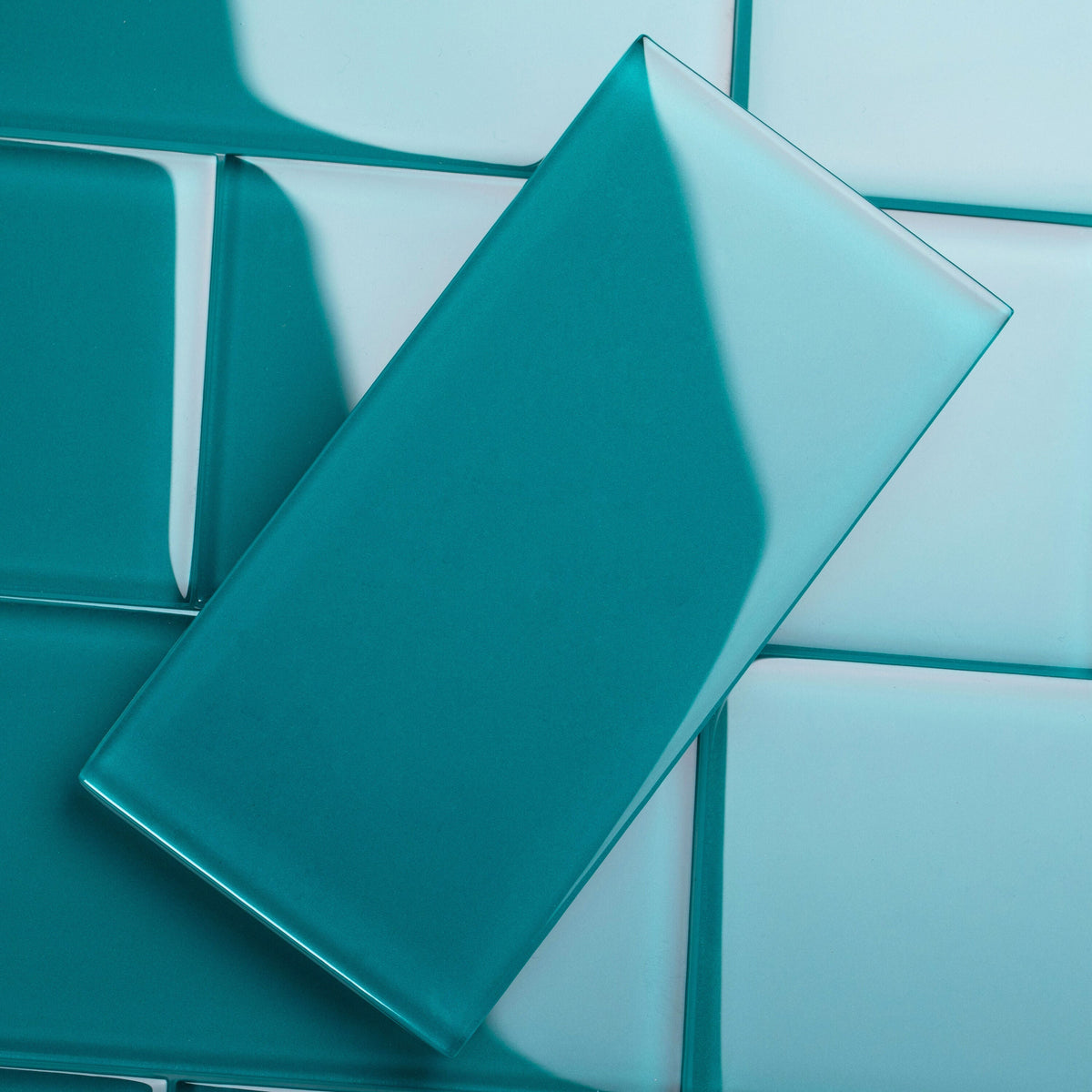 Giorbello (Sample) 6x12 Glass Subway Tiles Dark Teal 6-in x 12-in Glossy Glass Brick Subway Wall Tile