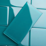 Giorbello (Sample) 6x12 Glass Subway Tiles Dark Teal 6-in x 12-in Glossy Glass Brick Subway Wall Tile