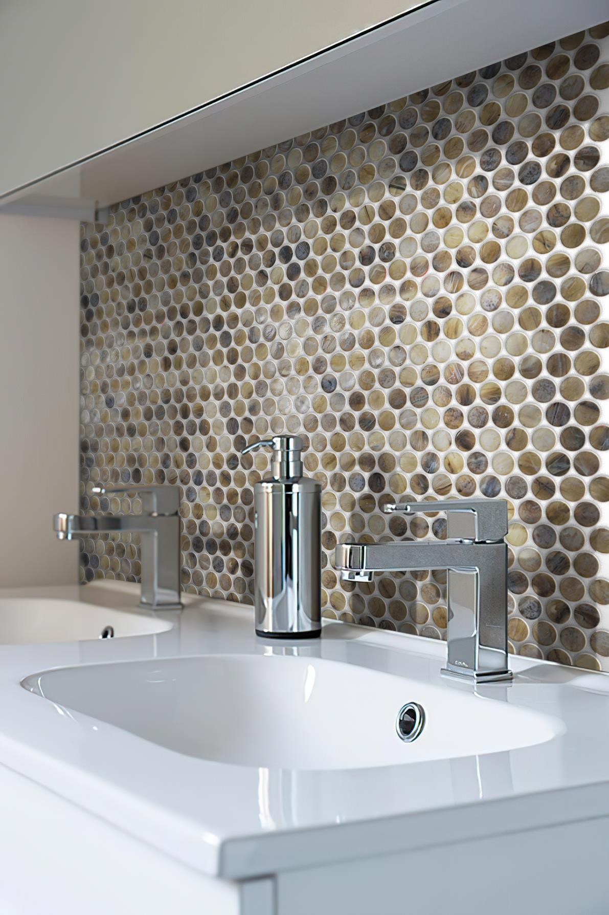 Apollo Tile Majeste Brown 12-in x 12-in Glossy Glass Penny Round Patterned Floor and Wall Tile (10.34-sq. ft/ Carton)