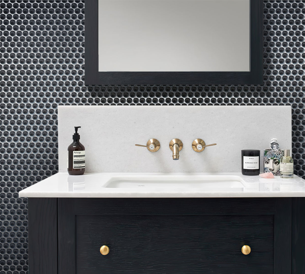 Apollo Tile Colorway Black 12-in x 12-in Glossy Glass Penny Round Floor and Wall Tile (5-sq. ft/ Carton)