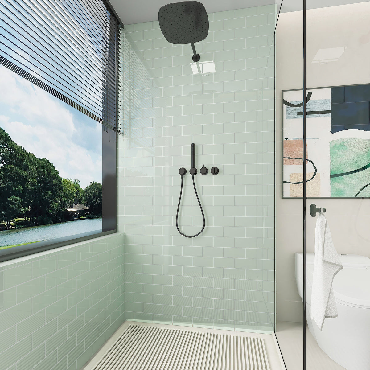 Giorbello (Sample) 3x6 glass subway tiles Winter Sage 3-in x 6-in Glossy Glass Brick Subway Wall Tile