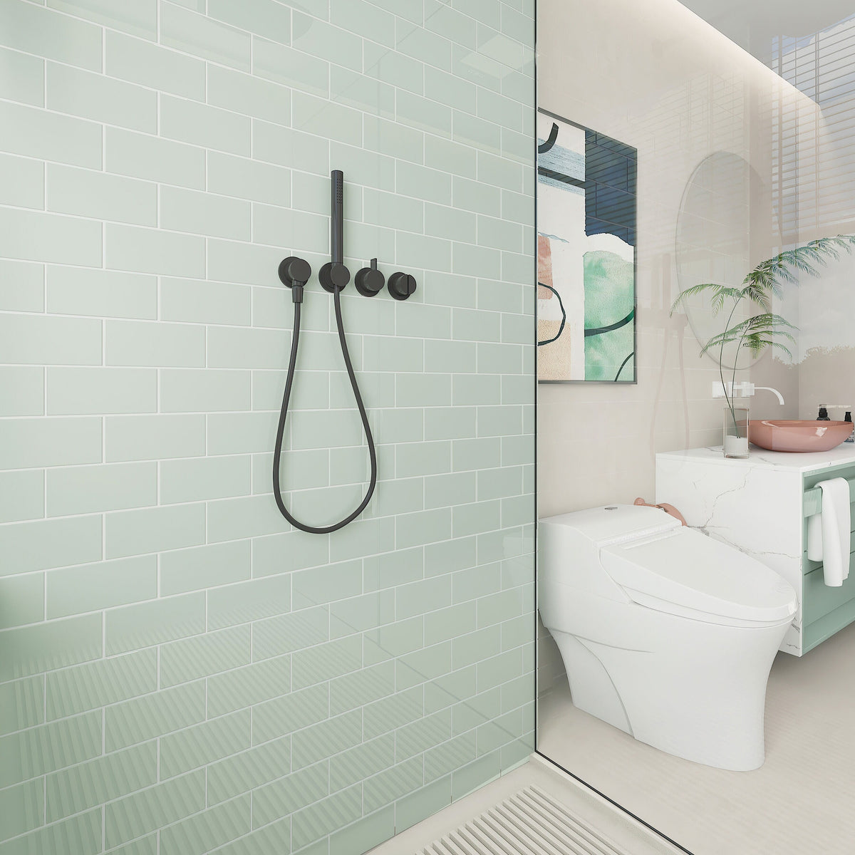 Giorbello (Sample) 3x6 glass subway tiles Winter Sage 3-in x 6-in Glossy Glass Brick Subway Wall Tile