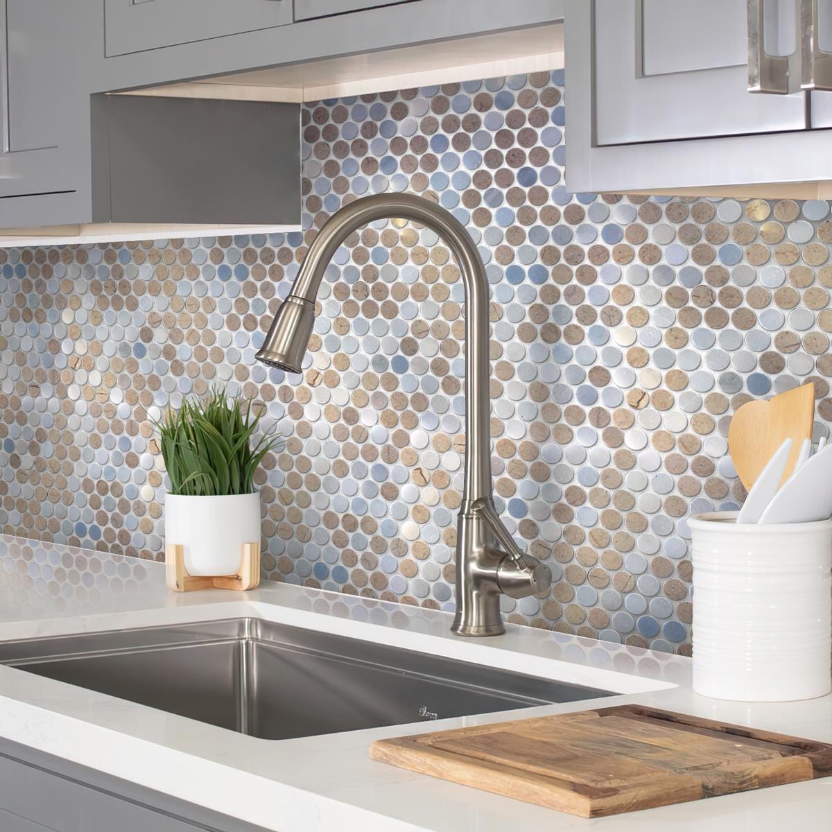 Apollo Tile (Sample) Floor and Wall Tile Gray and Beige 4-in x 4-in Polished Marble Floor and Wall Tile